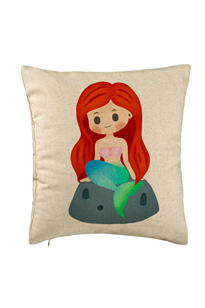 BEKZ Decorative Pillow, Mermaid Pattern, 40x40 cm, Beige, Removable Cover, Be...