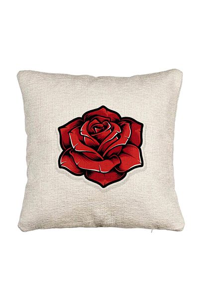 BEKZ Fata de perna Canapea, Model cu Trandafir Rosu, 40x40 cm, Cu fermoar