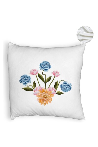 BEKZ Pernă decorativă pufoasă, model floral roz, auriu și albastru, 40x40 cm,...