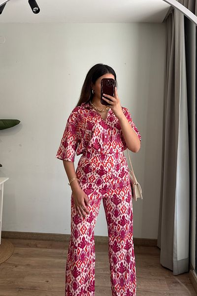 Güneş Patterned Satin Shirt & Trousers Set