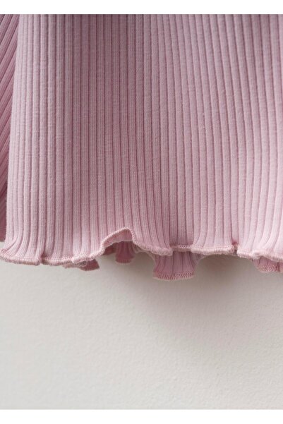 Magu Girl's Cotton Pink Starfish Embroidered Crop Shorts Set - Rib Fabric