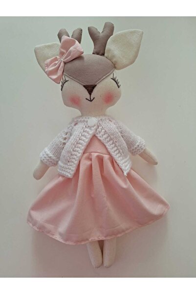 BERLİNA DOLLS Oyun&uyku Arkadaşı El Yapımı Oynar Kollu - Tak Çıkar Elbiseli Organik Geyik-boyu:37cm