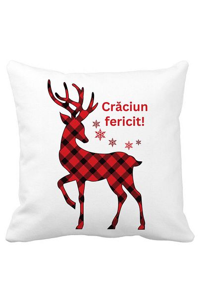 BEKZ Christmas Themed Pillowcase, Reindeer And Text 4, 40x40 Cm, White, Matte, Burdu