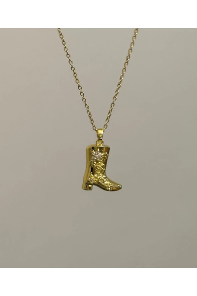 Ervalina Şık Çizme Figürlü Kolye – Altın Rengi, Trend Çelik Model