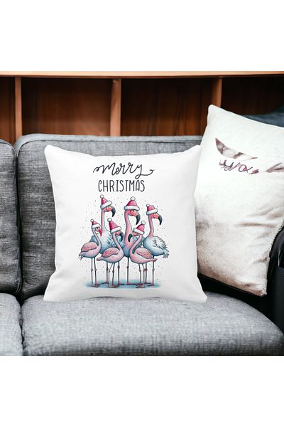 BEKZ Christmas Themed Pillowcase, Flamingo And Text, 40x40 Cm, White, Matte, Bu