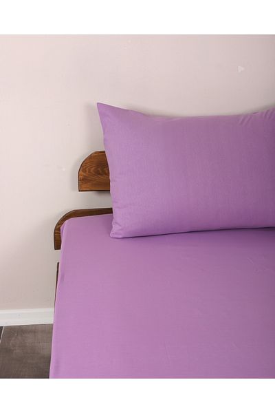 Lio20 Fitted Cotton Fabric Bed Sheet and Pillowcase Set-Elastic-Fade Resistant-Purple