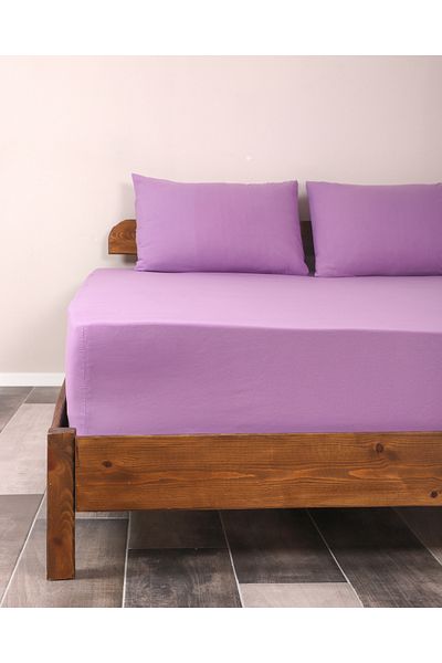 Lio20 Fitted Cotton Fabric Bed Sheet and Pillowcase Set-Elastic-Fade Resistant-Purple