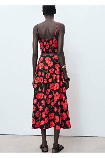 MANGO Woman Çiçek desenli evaze etek