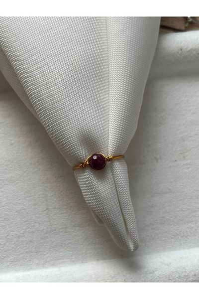 Pel Design Ruby Stone Adjustable Gold Color Wire Ring Handmade