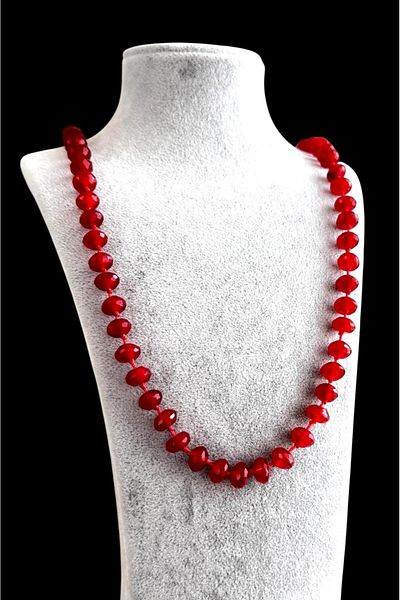 CRAZY TAKI TASARIM Red Ceyt Natural Stone Long 60-70 cm Women's Necklace with Elevator Lock