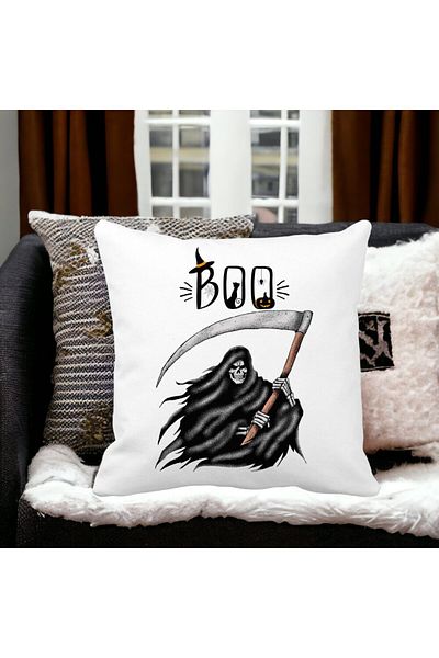 BEKZ Pillowcase With The Grim Reaper Motif, Halloween, 40x40 Cm, White, Matte, Burd