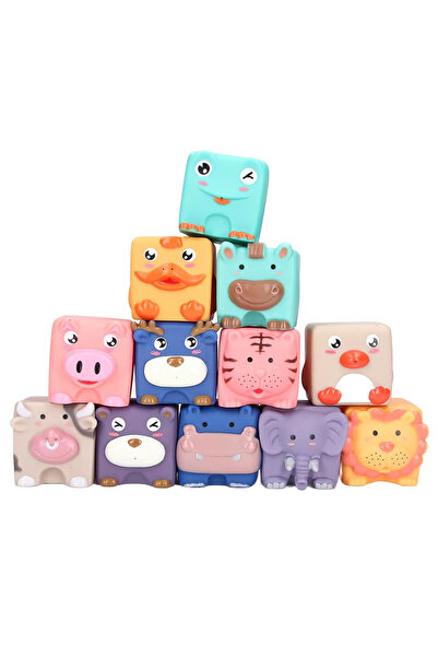 Picodino Set 12 Cuburi Moi cu Animalute pentru Bebelusi – Soft Blocks Sensoriale