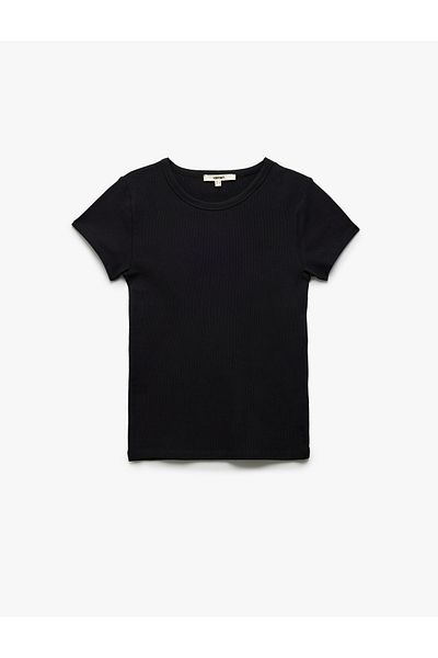 Koton Tricou de bază pentru femei, din bumbac, cu mânecă scurtă, cu decolteu, sezon nou