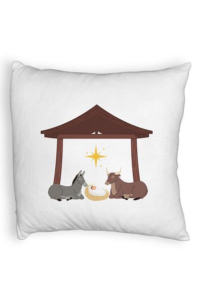 BEKZ Perna Decorativa Fluffy cu tematica de Craciun, Nasterea Sperantei, 40x40 cm, Alba, Husa Detasabila,