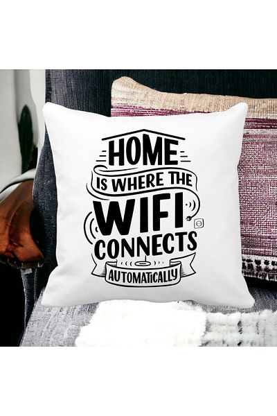 BEKZ Pillowcase, Home Is Where Wifi Connects Automatically, 40x40 Cm, White, Matte,
