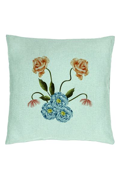 BEKZ Decorative Pillow, Mint Green and Blue Floral Pattern, 40x40 cm, Mint Green, Removable Cover, Burd