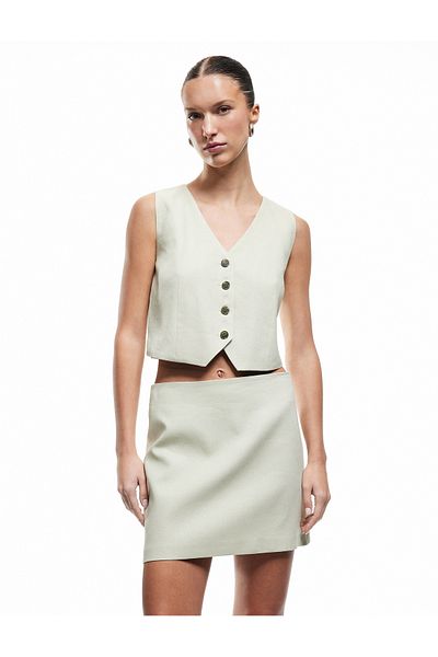 Koton New Season Standard Waist Lined Linen Mini Skirt