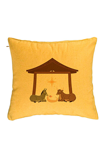 BEKZ Față de pernă cu tematică de Crăciun, Nașterea Speranței, 40x40 cm, galb...