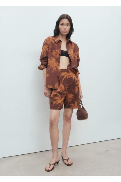 MANGO Woman Cotton Shirt with Palm Print