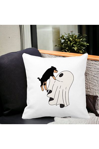 BEKZ Pillowcase With Halloween Ghost And Dog Motif, 40x40 Cm, White, Matte, Burd