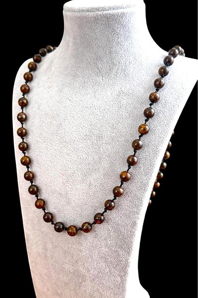 CRAZY TAKI TASARIM 6 mm Bronze Natural Stone 70-80 cm Long Elevator Interlocking Unisex Necklace