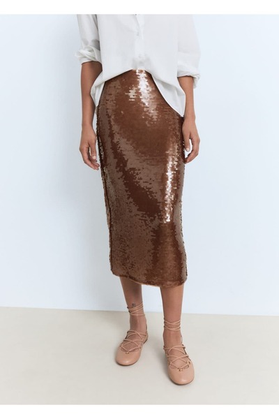 MANGO Woman Payetli midi etek