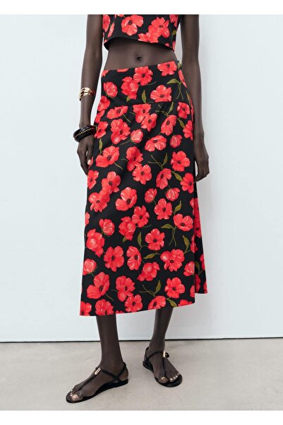 MANGO Woman Çiçek desenli evaze etek