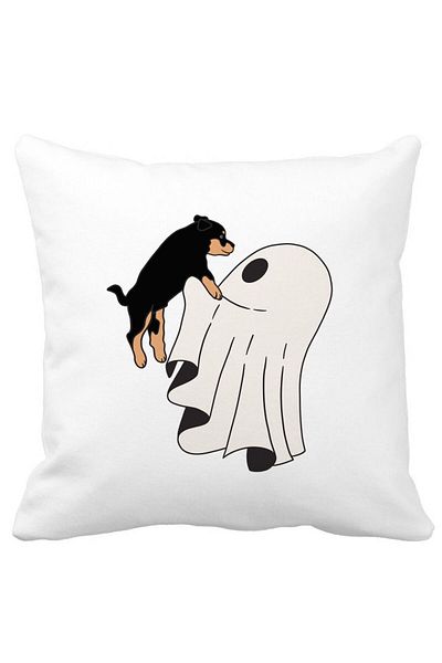BEKZ Pillowcase With Halloween Ghost And Dog Motif, 40x40 Cm, White, Matte, Burd