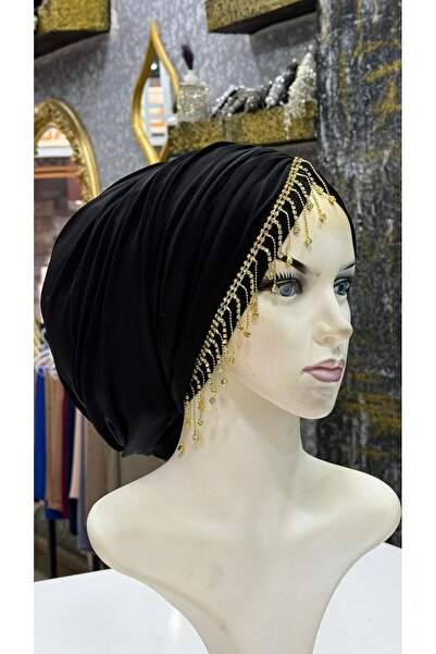 zagreus Kadın siyah taşlı büzgülü salaş bone özel günlerde tercih edilen tasarım