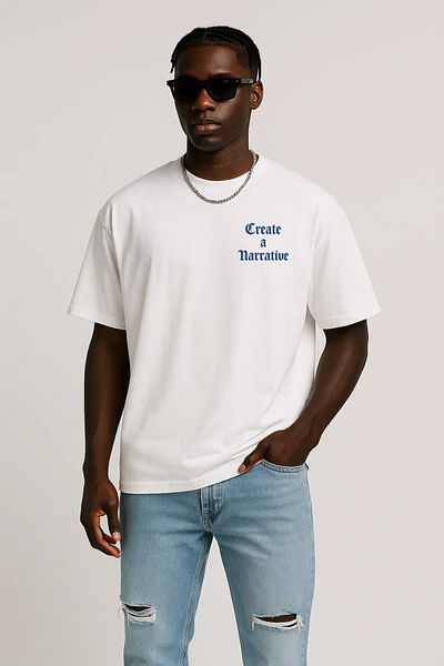 DAKSEL Men's Castle Back Printed Short Sleeve Loose White T-Shirt