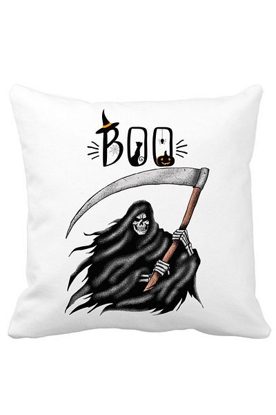 BEKZ Pillowcase With The Grim Reaper Motif, Halloween, 40x40 Cm, White, Matte, Burd