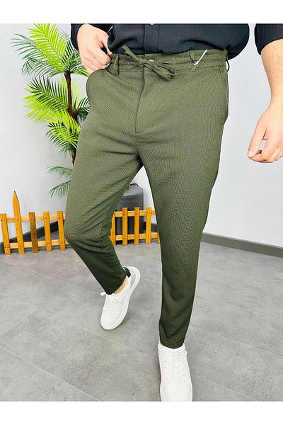 MODA Khaki Cotton Waist Drawn Trousers