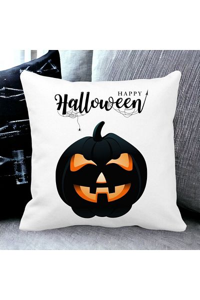 BEKZ Pillowcase With Halloween Pumpkin And Text Motif, 40x40 Cm, White, Matte, Burdu