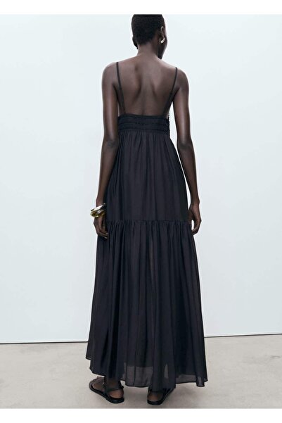 MANGO Woman Dantel detaylı uzun elbise