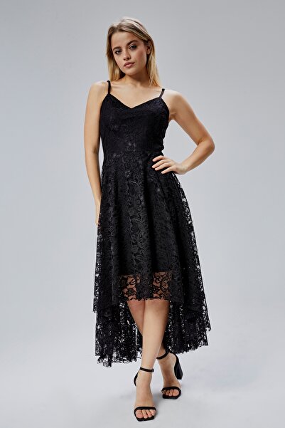 HELVEYS فستان نسائي طويل من الدانتيل برقبة على شكل حرف V وسحاب خلفي وحزام كتف...