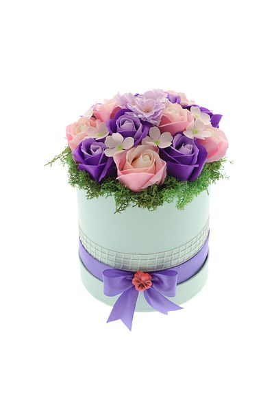 GiftExpress Aranjament floral roz-mov trandafiri sapun 20cm