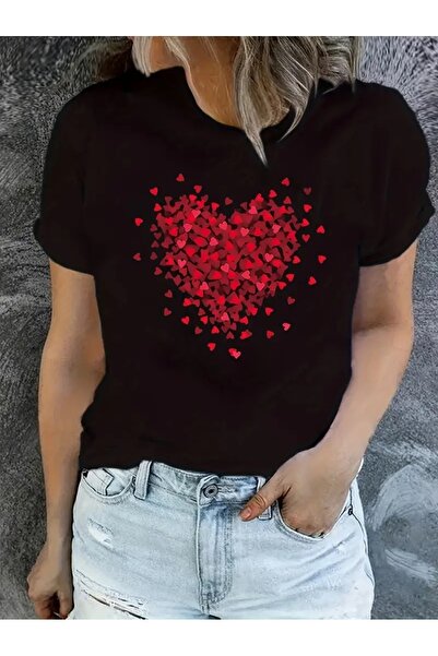 PERISENSE تي شيرت أسود للجنسين للنساء/الرجال مطبوع عليه رقبة دائرية وأكمام قص...