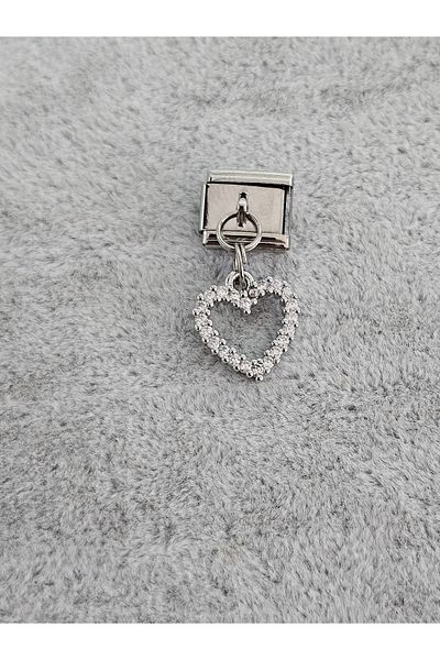 SiestaAccessories Italian Bracelet Charm with Zircon Stone Heart Dangle