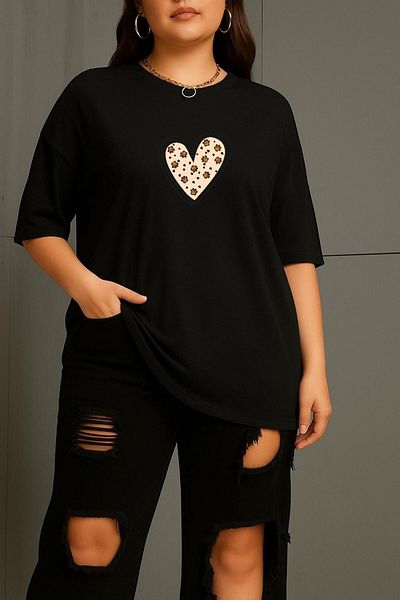 BENROMA In Cart 6 or More Purchases Get 1 T-Shirt as a Gift - Large Size Heart Paw Printed Unisex T-Shirt