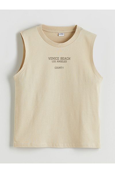 LC Waikiki Beige Crew Neck Boys' Tank Top and Shorts