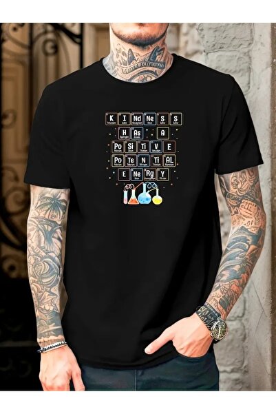 PERISENSE تي شيرت أسود للجنسين للنساء/الرجال مطبوع عليه رقبة دائرية وأكمام قص...