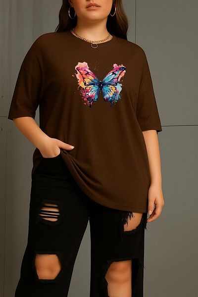 BENROMA 1 T-Shirt Gift for Purchases of 6 or More in Cart - Large Size Butterfly Printed Unisex T-Shirt
