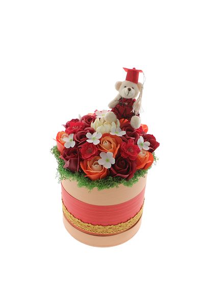 GiftExpress Graduation floral arrangement burgundy-orange roses 30cm