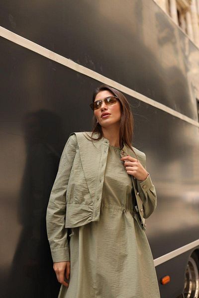 Cardella Γυναικείο Σετ Φόρεμα και Παλτό Alice Gilet με Συσπειρωμένη Μέση