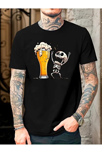 YRN COLLECTION تي شيرت أسود للجنسين للنساء/الرجال مطبوع عليه رقبة دائرية وأكم...