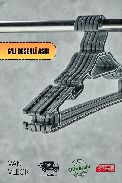 VAN VLECK 6'lı Kristal Desenli Askı Seti – Şık Gri, Beyaz Ve Kahve Renk , Day...