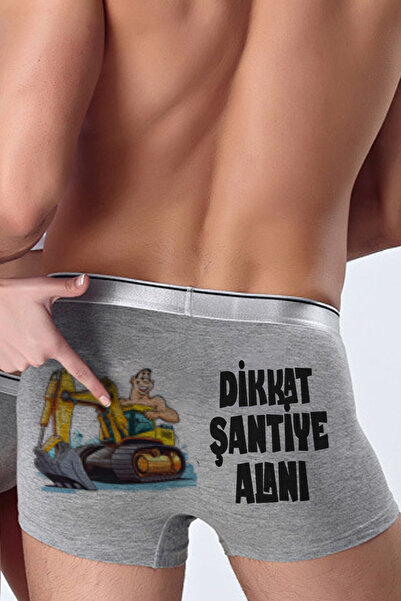 modacix Dikkat Şantiye Alanı Karikatürlü Erkek Baksır - Erkek İçin Komik Hediye İç Giyim Boxer