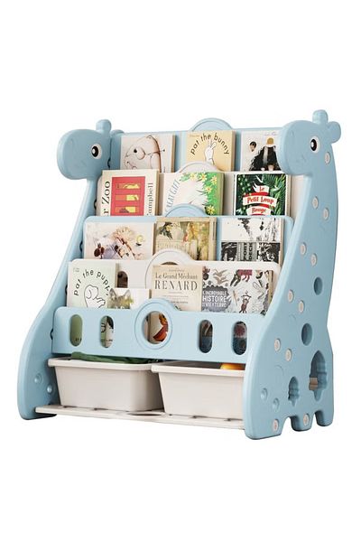 FULLJOY 5-Tier Double Giraffe Bookshelf with Storage Box, 72*47*80cm