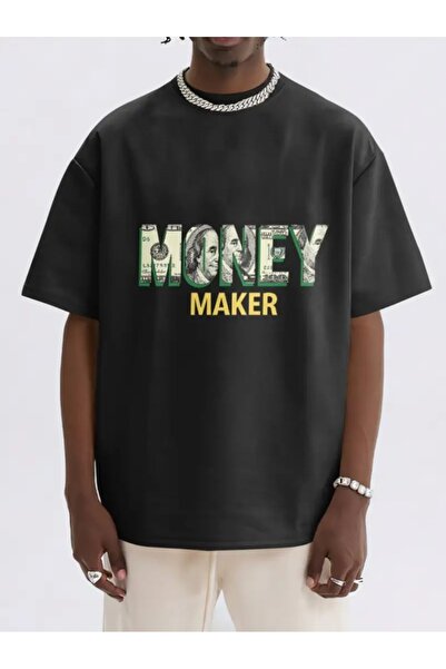 YRN COLLECTION تي شيرت أسود للجنسين للنساء/الرجال مطبوع عليه رقبة دائرية وأكم...