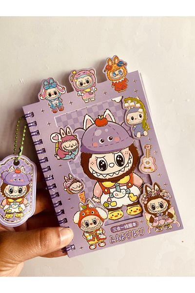 synshop Labubu Sticker Label Sticker 16 Sheets (300 Pieces) Waterproof + Opaque 8 Sheets Notepad